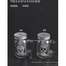 450ml 16oz Handle Mason Jar avec couvercles et pailles